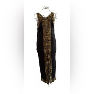 Ballroom Dancing Black and Gold Long Sequined Dress, L
